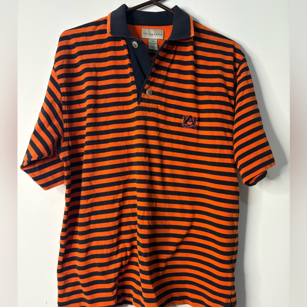 Cutter & Buck Orange and Blue Striped Polo